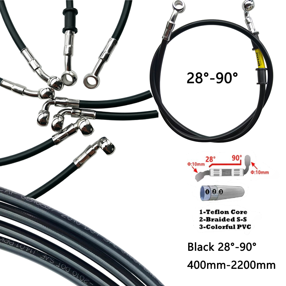 ブラック28 ° -90 °   度付き油圧ブレーキホース編 - Brake Line Motorcycle のレビューと価格